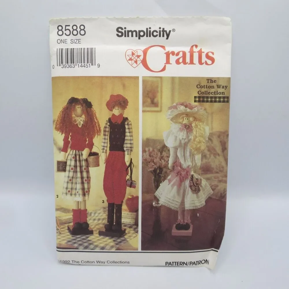 Simplicity 8588 Doll Clothes Craft Pattern ONE SIZE Dowel Dolls Vintage 1992